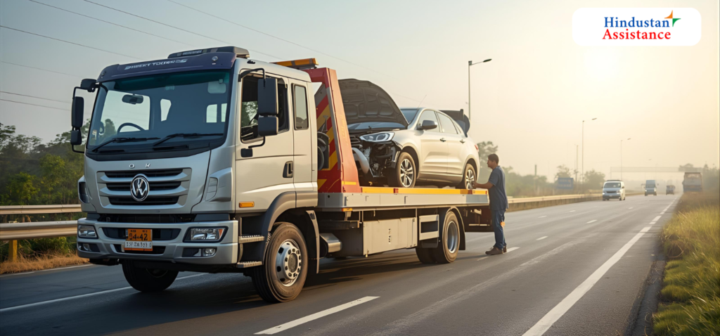 Car towing after breakdown